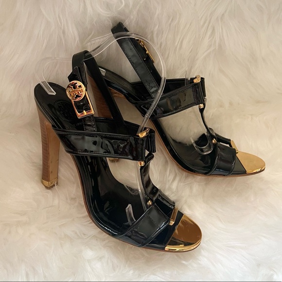 TORY BURCH Logo Patemt Heeled Slingback Sandals - Picture 5 of 10